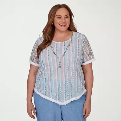 Alfred Dunner Womens Plus Crew Neck Short Sleeve T-Shirt