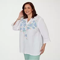 Alfred Dunner Womens Plus Split Crew Neck 3/4 Sleeve Blouse