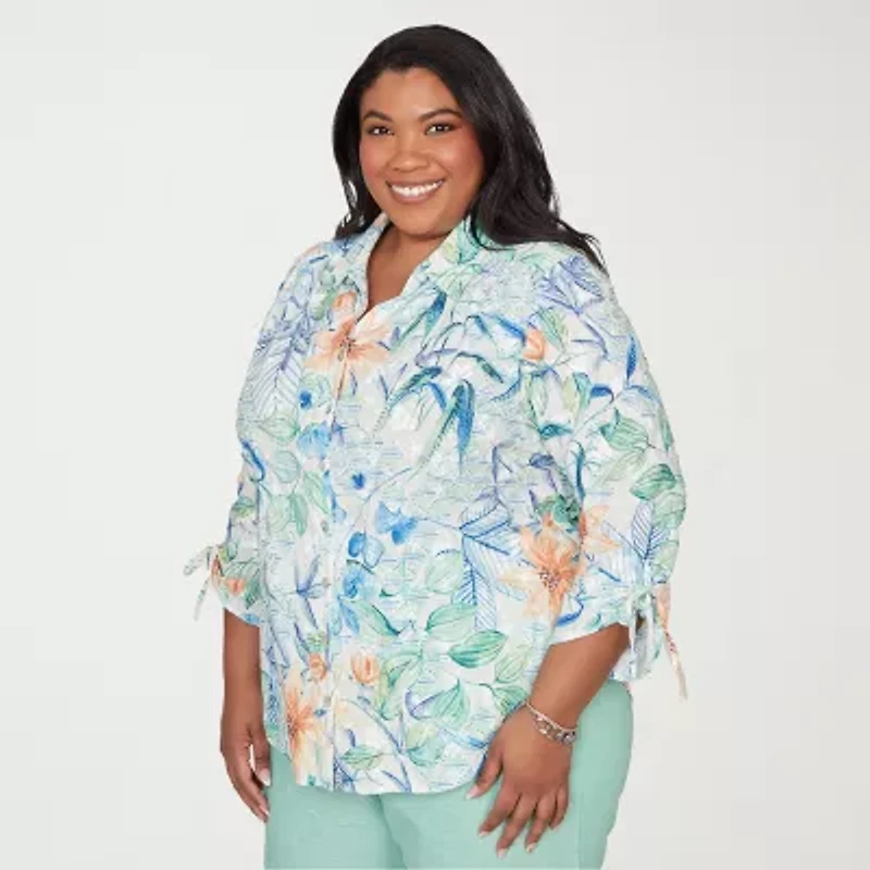 Alfred Dunner Womens Plus 3/4 Sleeve Blouse