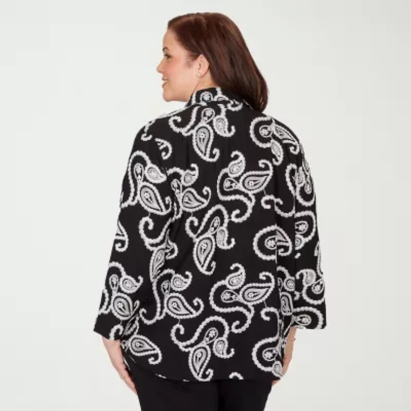 Alfred Dunner Crowd Pleaser Womens Plus 3/4 Sleeve Layered Top