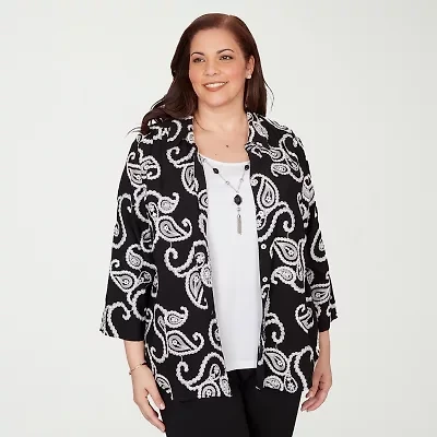 Alfred Dunner Crowd Pleaser Womens Plus 3/4 Sleeve Layered Top