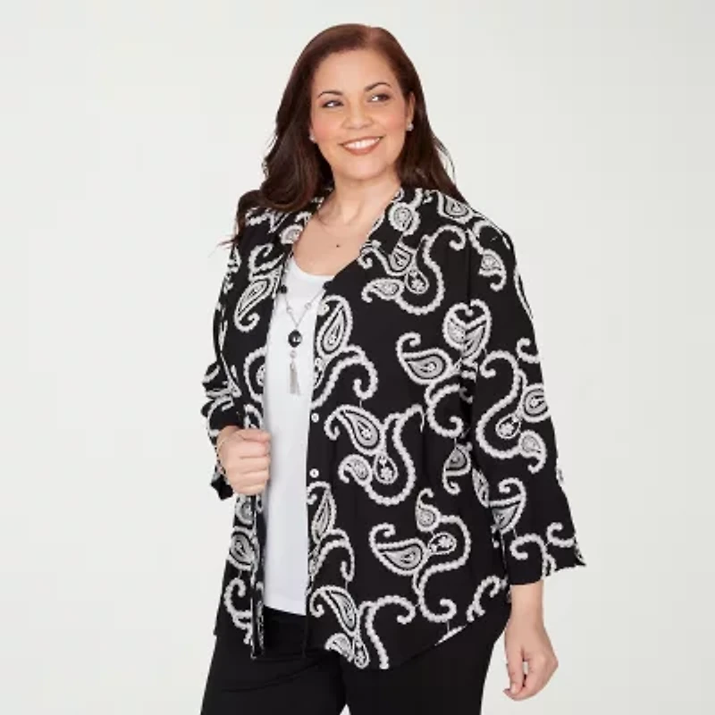 Alfred Dunner Crowd Pleaser Womens Plus 3/4 Sleeve Layered Top