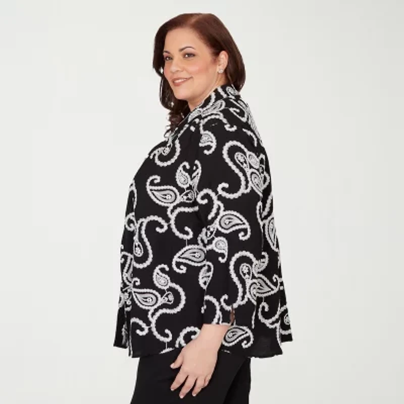 Alfred Dunner Crowd Pleaser Womens Plus 3/4 Sleeve Layered Top