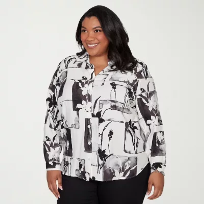Alfred Dunner Crowd Pleaser Womens Plus Long Sleeve Blouse