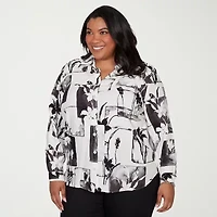 Alfred Dunner Crowd Pleaser Womens Plus Long Sleeve Blouse