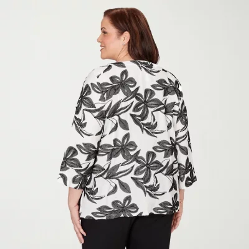 Alfred Dunner Crowd Pleaser Womens Plus Crew Neck 3/4 Sleeve T-Shirt