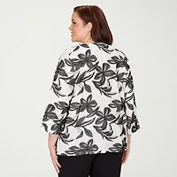 Alfred Dunner Crowd Pleaser Womens Plus Crew Neck 3/4 Sleeve T-Shirt