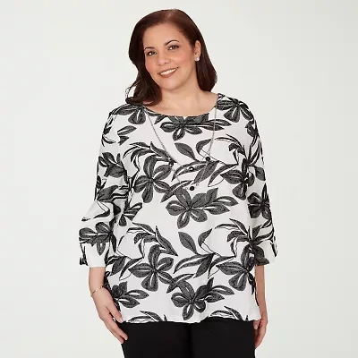 Alfred Dunner Crowd Pleaser Womens Plus Crew Neck 3/4 Sleeve T-Shirt