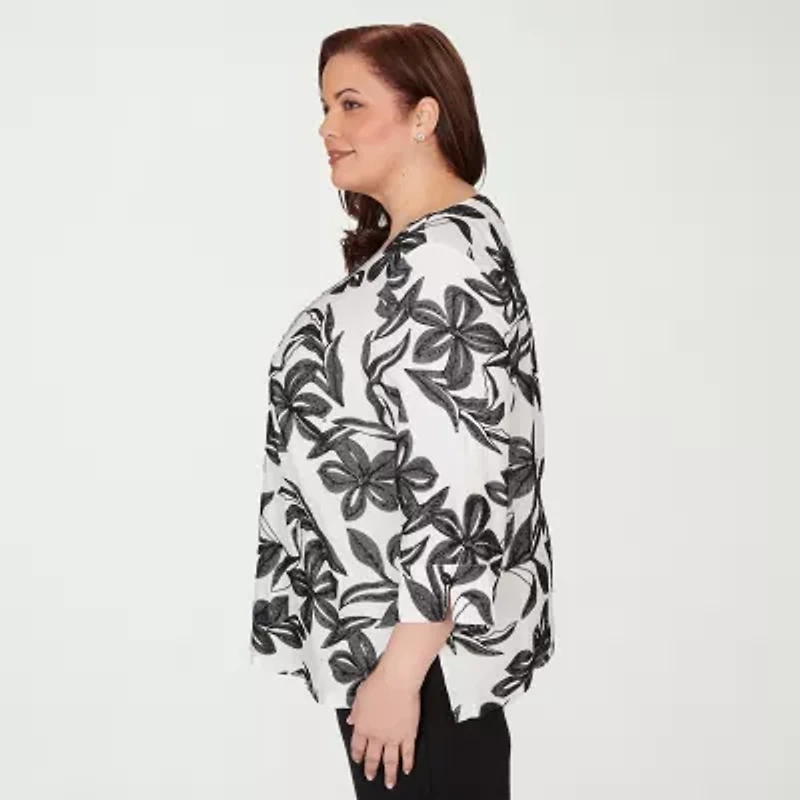 Alfred Dunner Crowd Pleaser Womens Plus Crew Neck 3/4 Sleeve T-Shirt