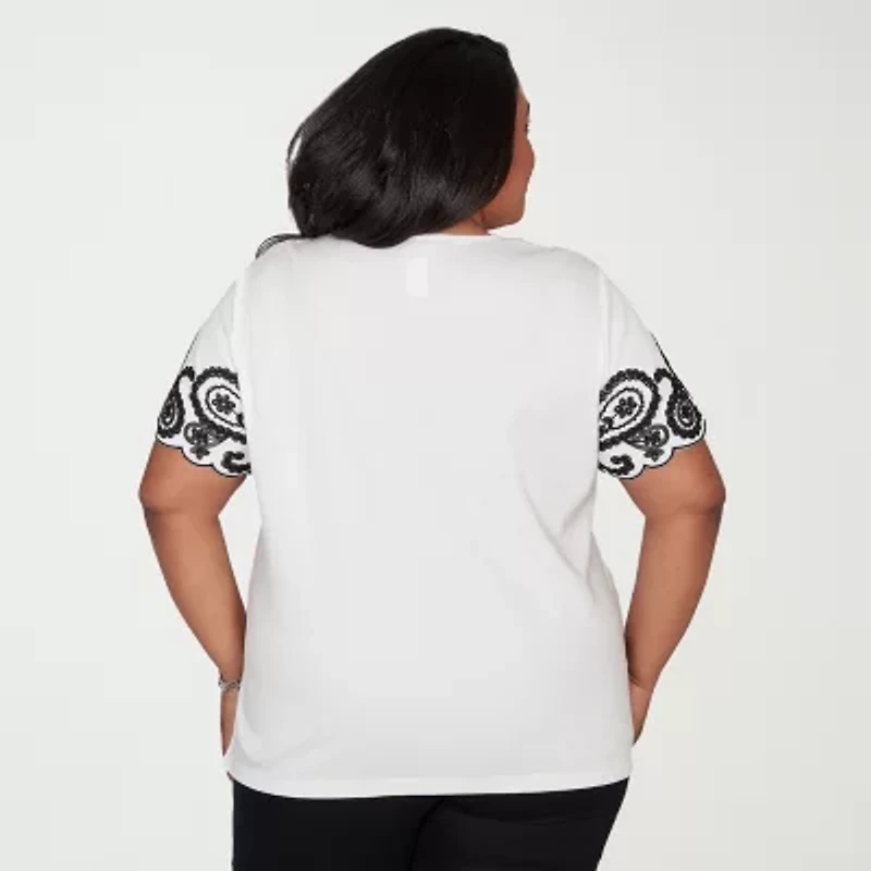 Alfred Dunner Crowd Pleaser Womens Plus Crew Neck Short Sleeve T-Shirt