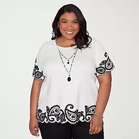 Alfred Dunner Crowd Pleaser Womens Plus Crew Neck Short Sleeve T-Shirt