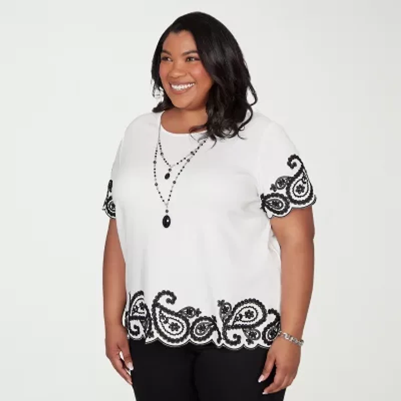 Alfred Dunner Crowd Pleaser Womens Plus Crew Neck Short Sleeve T-Shirt