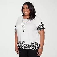 Alfred Dunner Crowd Pleaser Womens Plus Crew Neck Short Sleeve T-Shirt