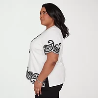 Alfred Dunner Crowd Pleaser Womens Plus Crew Neck Short Sleeve T-Shirt