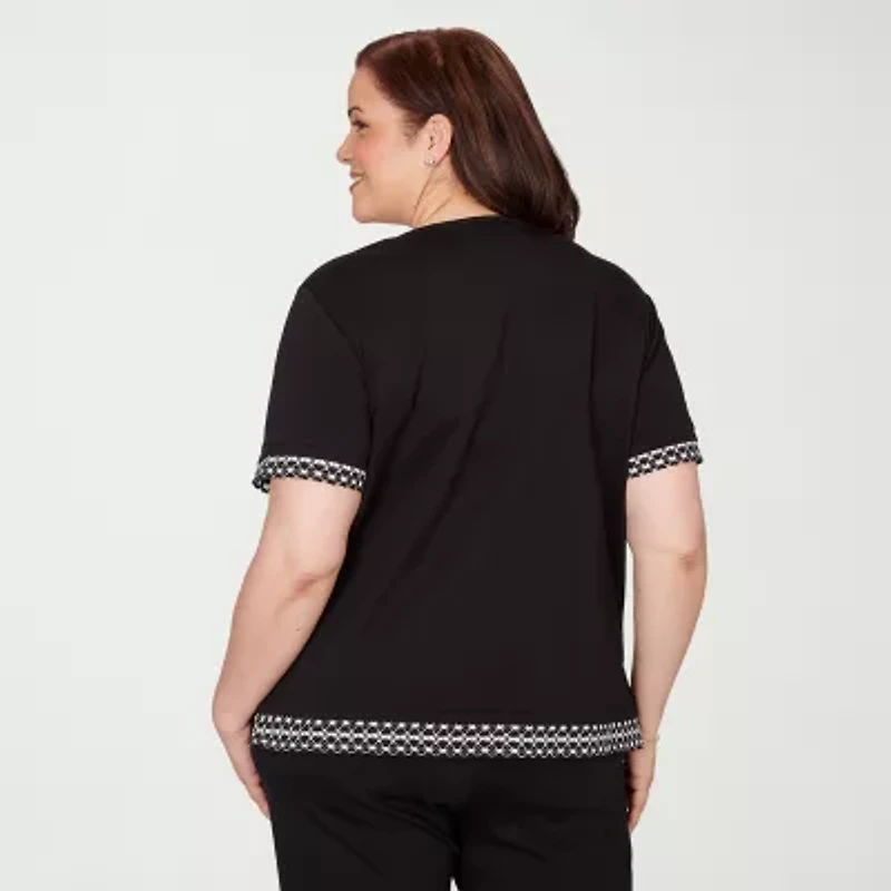 Alfred Dunner Crowd Pleaser Womens Plus Crew Neck Short Sleeve T-Shirt