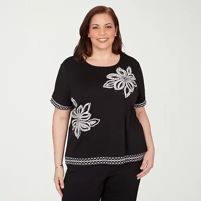 Alfred Dunner Crowd Pleaser Womens Plus Crew Neck Short Sleeve T-Shirt