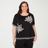 Alfred Dunner Crowd Pleaser Womens Plus Crew Neck Short Sleeve T-Shirt
