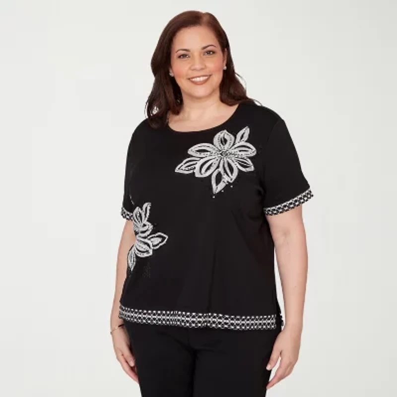 Alfred Dunner Crowd Pleaser Womens Plus Crew Neck Short Sleeve T-Shirt