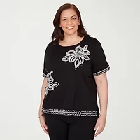 Alfred Dunner Crowd Pleaser Womens Plus Crew Neck Short Sleeve T-Shirt