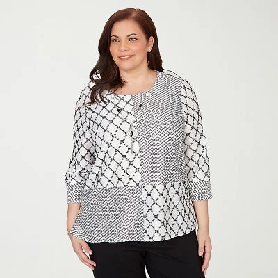 Alfred Dunner Crowd Pleaser Womens Plus Crew Neck 3/4 Sleeve T-Shirt