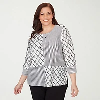 Alfred Dunner Crowd Pleaser Womens Plus Crew Neck 3/4 Sleeve T-Shirt