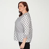 Alfred Dunner Crowd Pleaser Womens Plus Crew Neck 3/4 Sleeve T-Shirt