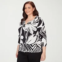 Alfred Dunner Womens Plus Crew Neck 3/4 Sleeve T-Shirt