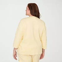 Alfred Dunner Out Of The Blue Womens Plus Round Neck 3/4 Sleeve T-Shirt