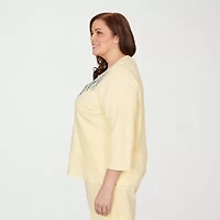 Alfred Dunner Out Of The Blue Womens Plus Round Neck 3/4 Sleeve T-Shirt