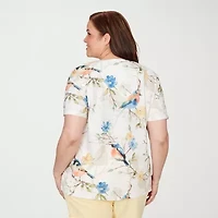 Alfred Dunner Out Of The Blue Womens Plus V Neck T-Shirt
