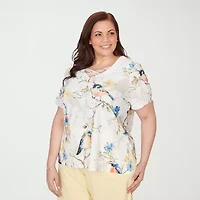 Alfred Dunner Out Of The Blue Womens Plus V Neck T-Shirt