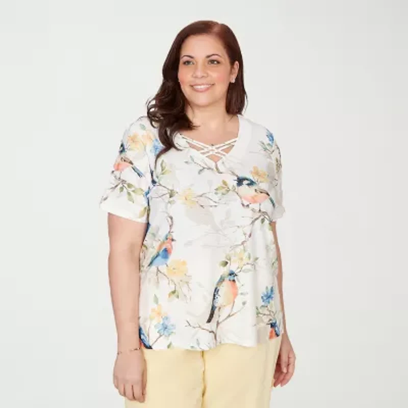 Alfred Dunner Out Of The Blue Womens Plus V Neck T-Shirt
