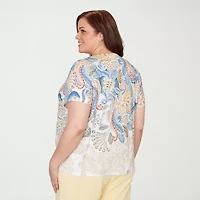 Alfred Dunner Out Of The Blue Womens Plus Crew Neck Short Sleeve T-Shirt