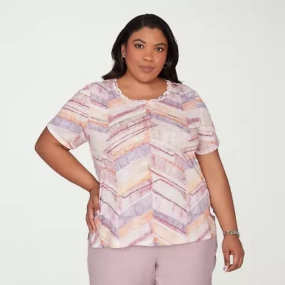 Alfred Dunner Vintage Charm Womens Plus Crew Neck Short Sleeve T-Shirt