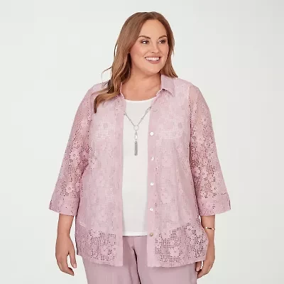 Alfred Dunner Vintage Charm Womens Plus 3/4 Sleeve Layered Top
