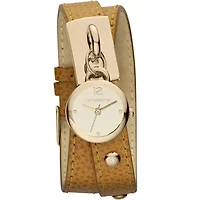 Liz Claiborne Womens Brown Leather Double-Wrap Charm Watch
