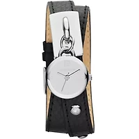 Liz Claiborne Womens Leather Double-Wrap Charm Watch