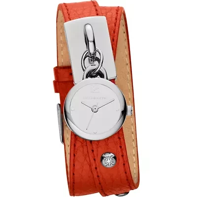 Liz Claiborne Womens Red Leather Double-Wrap Charm Watch