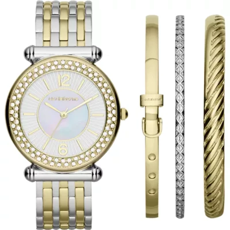 Liz Claiborne® Mixed-Metal Womens Watch & 3-Bangle Set