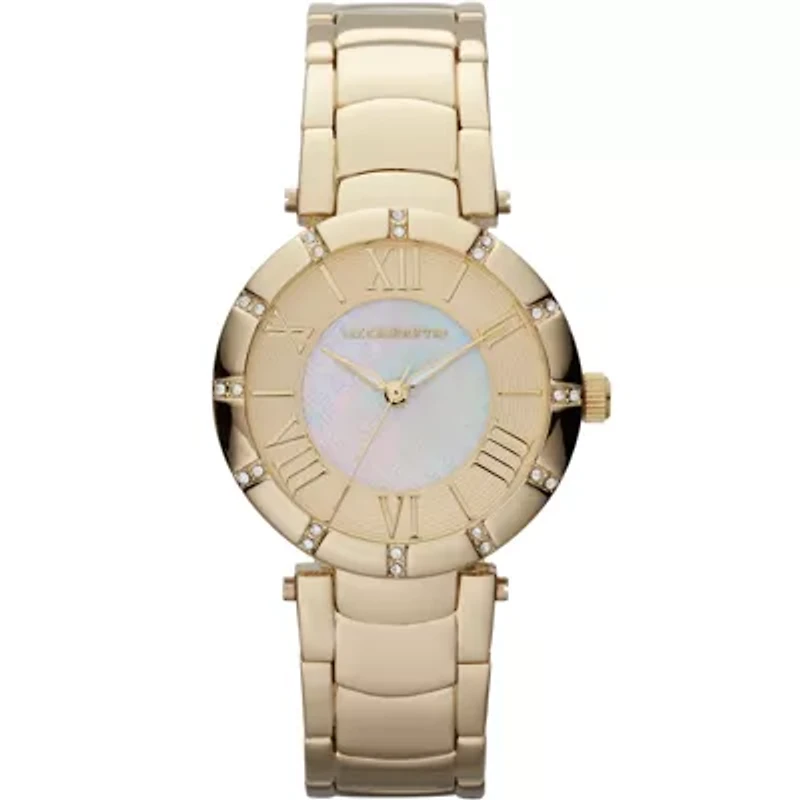 Liz Claiborne® Womens Gold-Tone Mother-of-Pearl Bracelet Watch