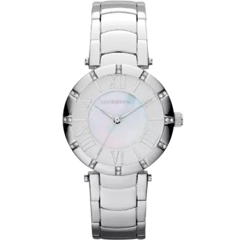 Liz Claiborne® Womens Silver-Tone Mother-of-Pearl Bracelet Watch