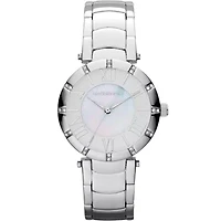 Liz Claiborne® Womens Silver-Tone Mother-of-Pearl Bracelet Watch