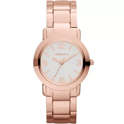 Liz Claiborne® Womens Rose-Tone Boyfriend Watch
