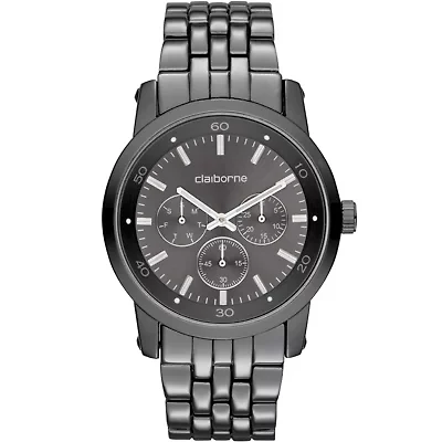 Claiborne Mens Gunmetal Multifunction Watch