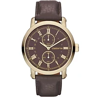Claiborne Mens Brown Leather Gold-Tone Watch