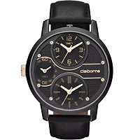 Claiborne Mens Oversized Dial Black Leather Strap Watch