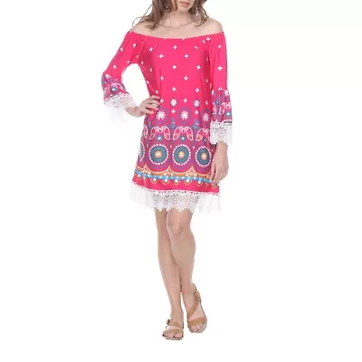 White Mark Rakel Womens 3/4 Sleeve Floral Sheath Dress