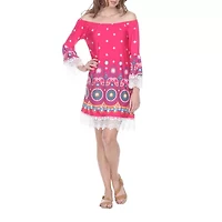 White Mark Rakel Womens 3/4 Sleeve Floral Sheath Dress