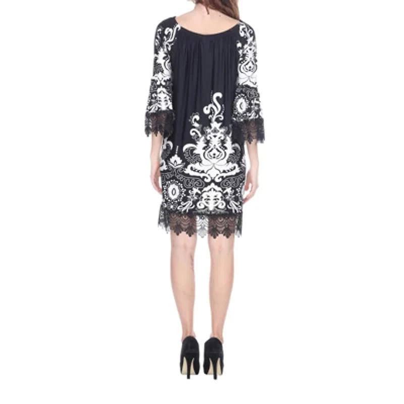 White Mark Uniss Womens 3/4 Sleeve Paisley Sheath Dress