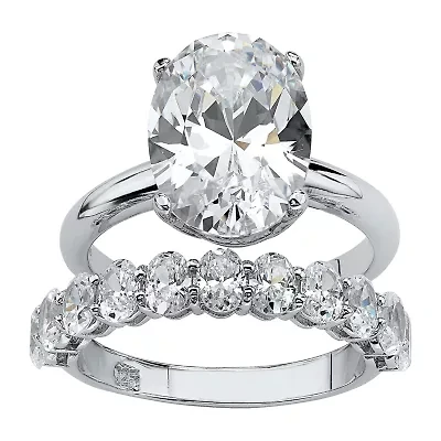 Womens Cubic Zirconia Platinum Over Silver Bridal Set